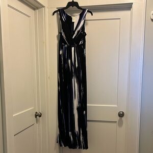 Matty M Black & White & Blue Women’s Maxi Dress, Size Large